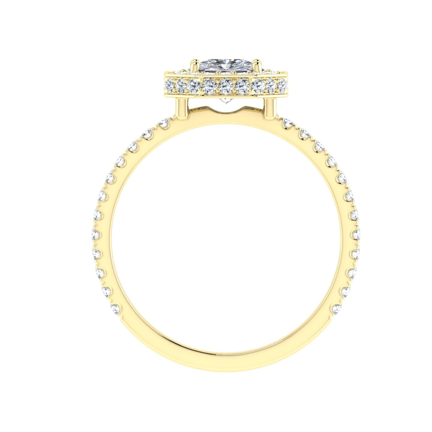 Elegy Asscher Cut Double Edge Halo Moissanite Engagement Ring Yellow Gold